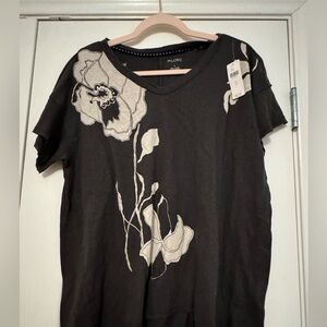 Pilcro Charcoal and Cream Floral Short Sleeve Top